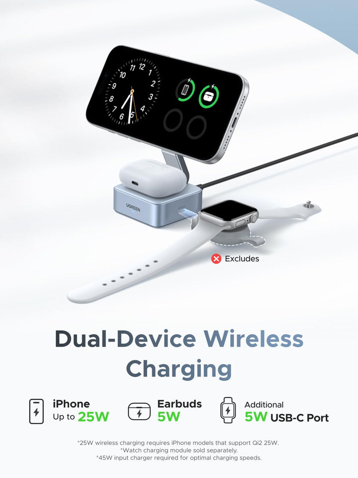 UGREEN MagFlow 2 - in - 1 Magnetische Draadloze Oplader (Qi2 25W, MagSafe - compatibel)
