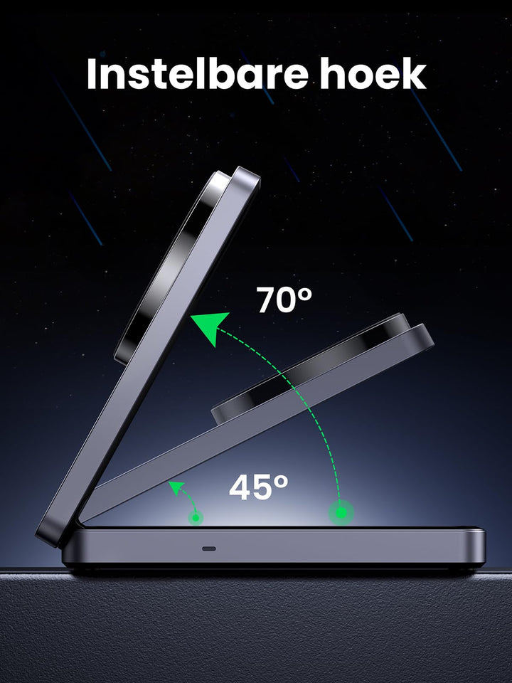 UGREEN MagFlow Qi2 gecertificeerd 15W iPhone oplaadstation 2 in 1 magnetisch oplaadstation