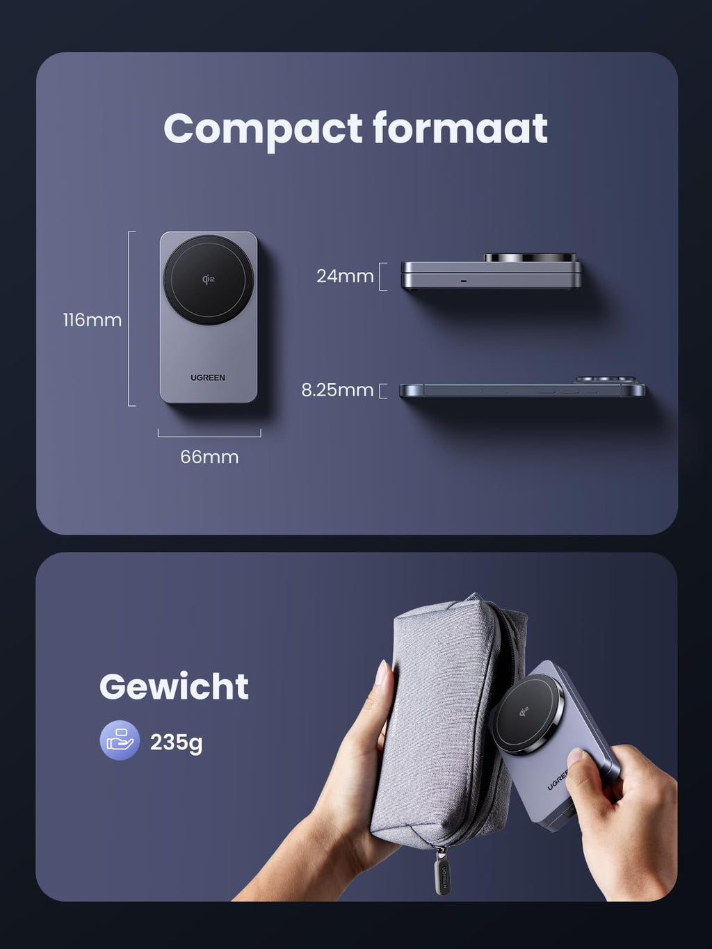 UGREEN MagFlow Qi2 15W Magnetisch Oplaadstation 2-in-1 -compact formaat