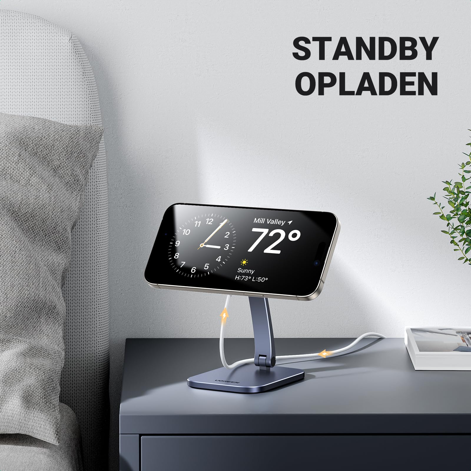 UGREEN MagSafe Telefoon Standaard iPhone StandBy Modus Houder In Hoogte en Hoek Verstelbaar Opvouwbare Draagbare Aluminium Houder Compatibel met iPhone 15 Pro Max 15 Plus 14 13 12, MagSafe Hoes