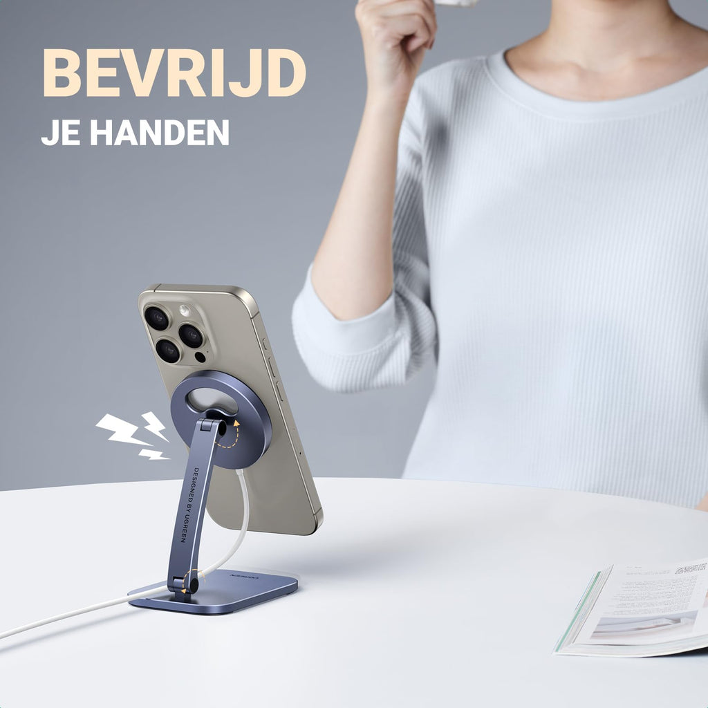 UGREEN MagSafe Telefoon Standaard iPhone StandBy Modus Houder In Hoogte en Hoek Verstelbaar Opvouwbare Draagbare Aluminium Houder Compatibel met iPhone 15 Pro Max 15 Plus 14 13 12, MagSafe Hoes