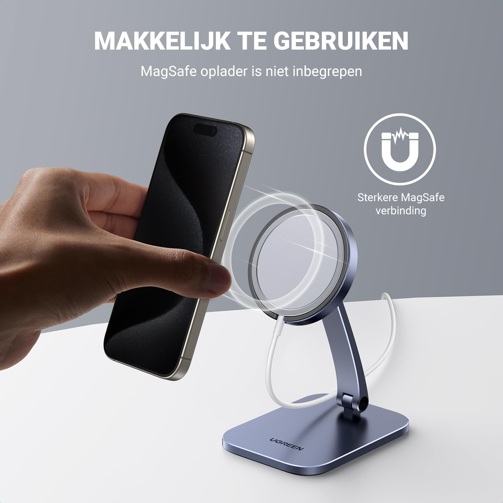 UGREEN MagSafe Telefoon Standaard iPhone StandBy Modus Houder In Hoogte en Hoek Verstelbaar Opvouwbare Draagbare Aluminium Houder Compatibel met iPhone 15 Pro Max 15 Plus 14 13 12, MagSafe Hoes