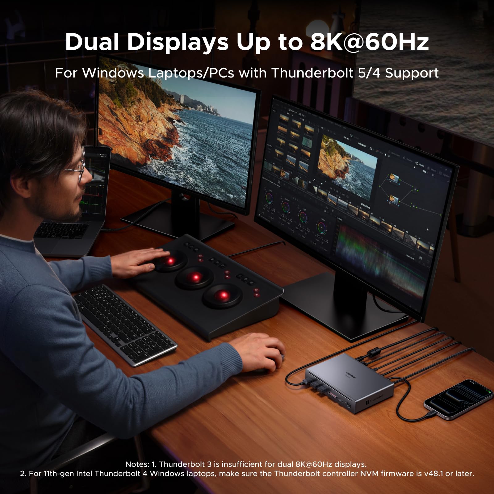 UGREEN Maxidok 10 - in - 1 Thunderbolt™ 5 Dockingstation met Gigabit Ethernet – Dual 6K/8K - display voor Mac & Windows