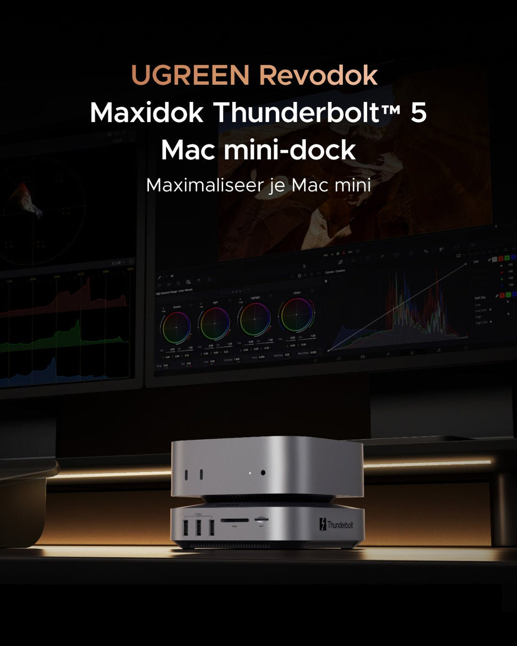 UGREEN Maxidok 10 - in - 1 Thunderbolt™ 5 Mac mini Dock met M.2 NVMe SSD - slot, dual 6K - displays voor Mac mini M4/M4 Pro