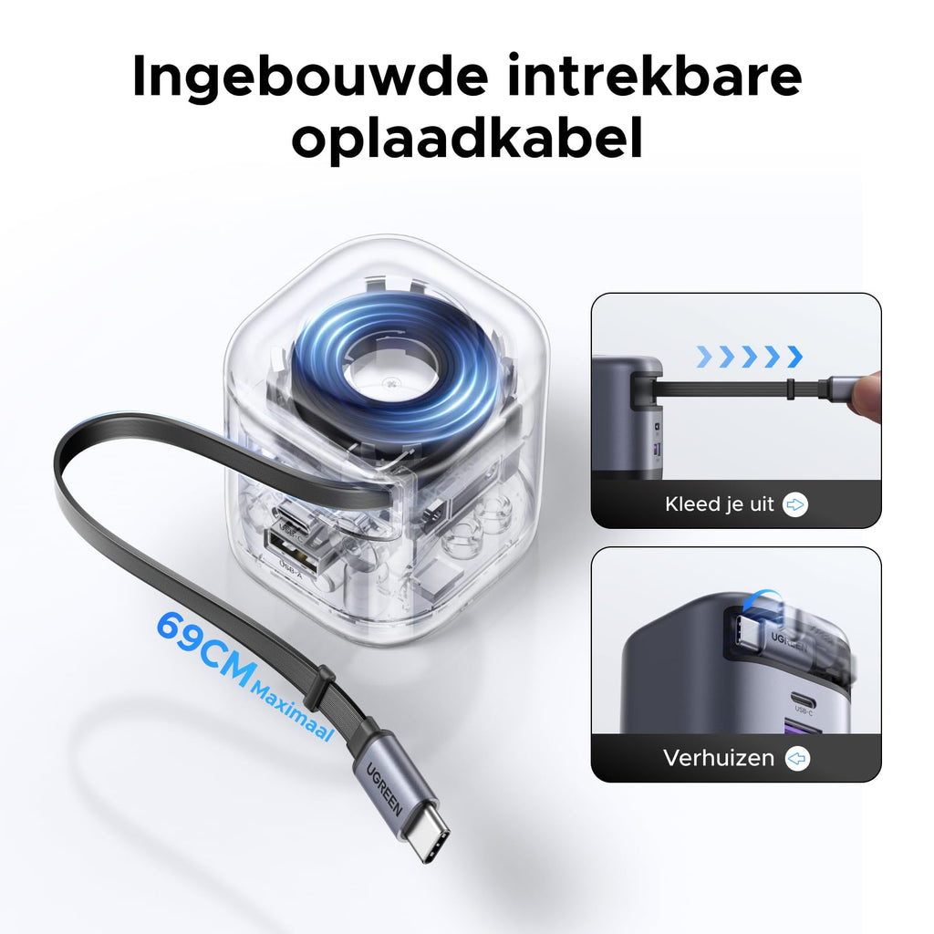 UGREEN Nexode 45W Oplader met Retractable USB - C - kabel