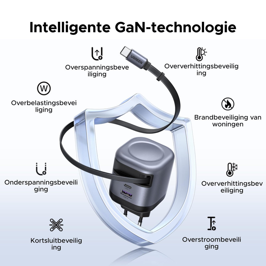 UGREEN Nexode 45W Oplader met Retractable USB - C - kabel