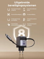 UGREEN Nexode 65W Oplader met Retractable USB - C - kabel