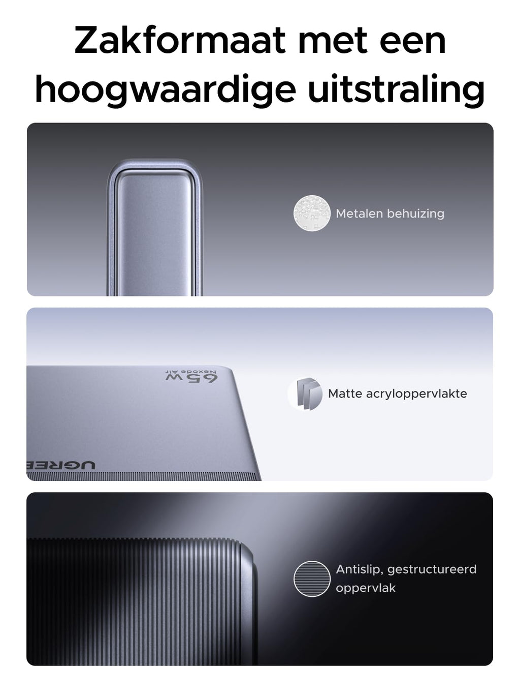 UGREEN Nexode Air Slim Oplader (65W, 3 - Poorts, Opvouwbare Stekker)