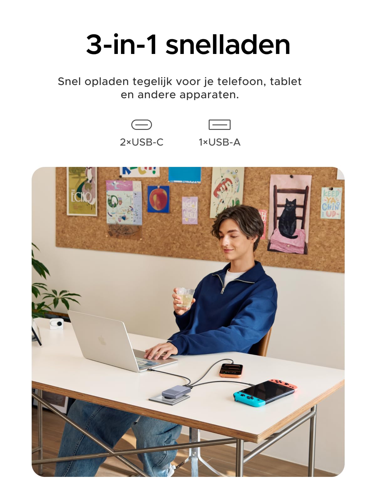 UGREEN Nexode Air Slim Oplader (65W, 3 - Poorts, Opvouwbare Stekker)