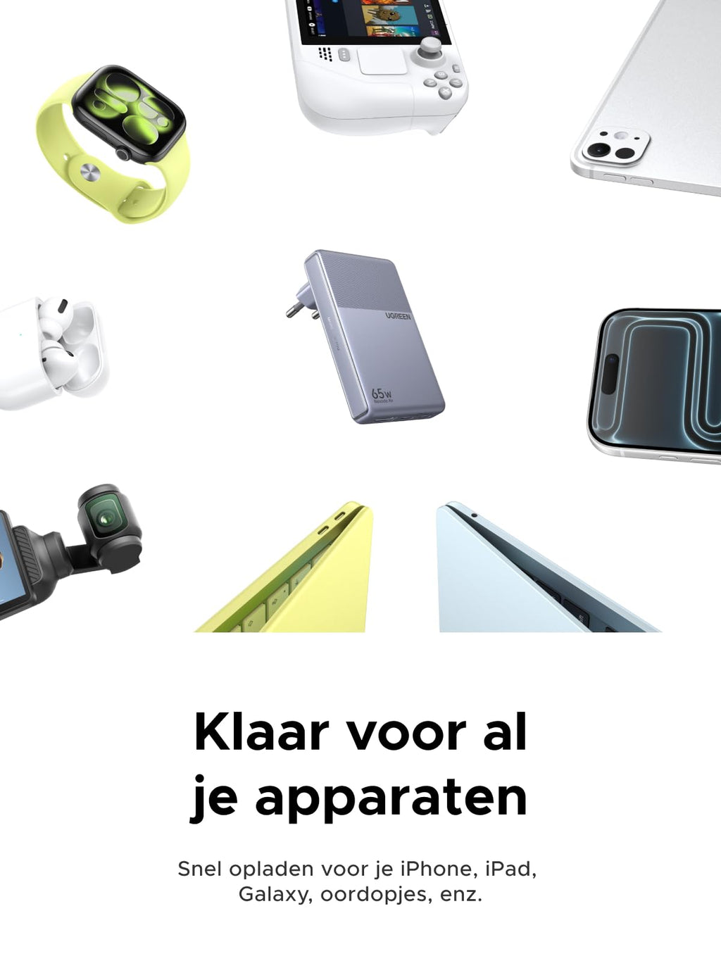 UGREEN Nexode Air Slim Oplader (65W, 3 - Poorts, Opvouwbare Stekker)