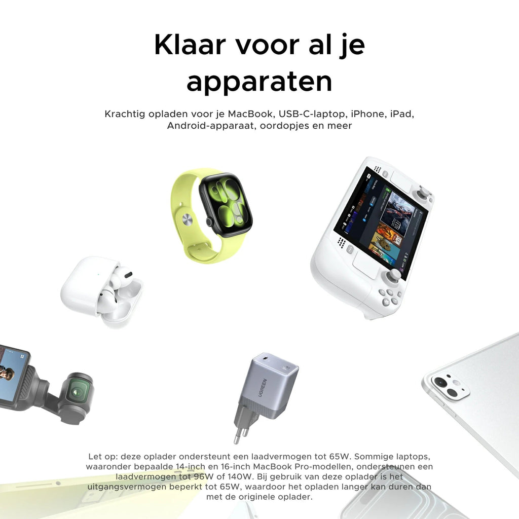 UGREEN Nexode Air USB - C Oplader (65W, GaN)