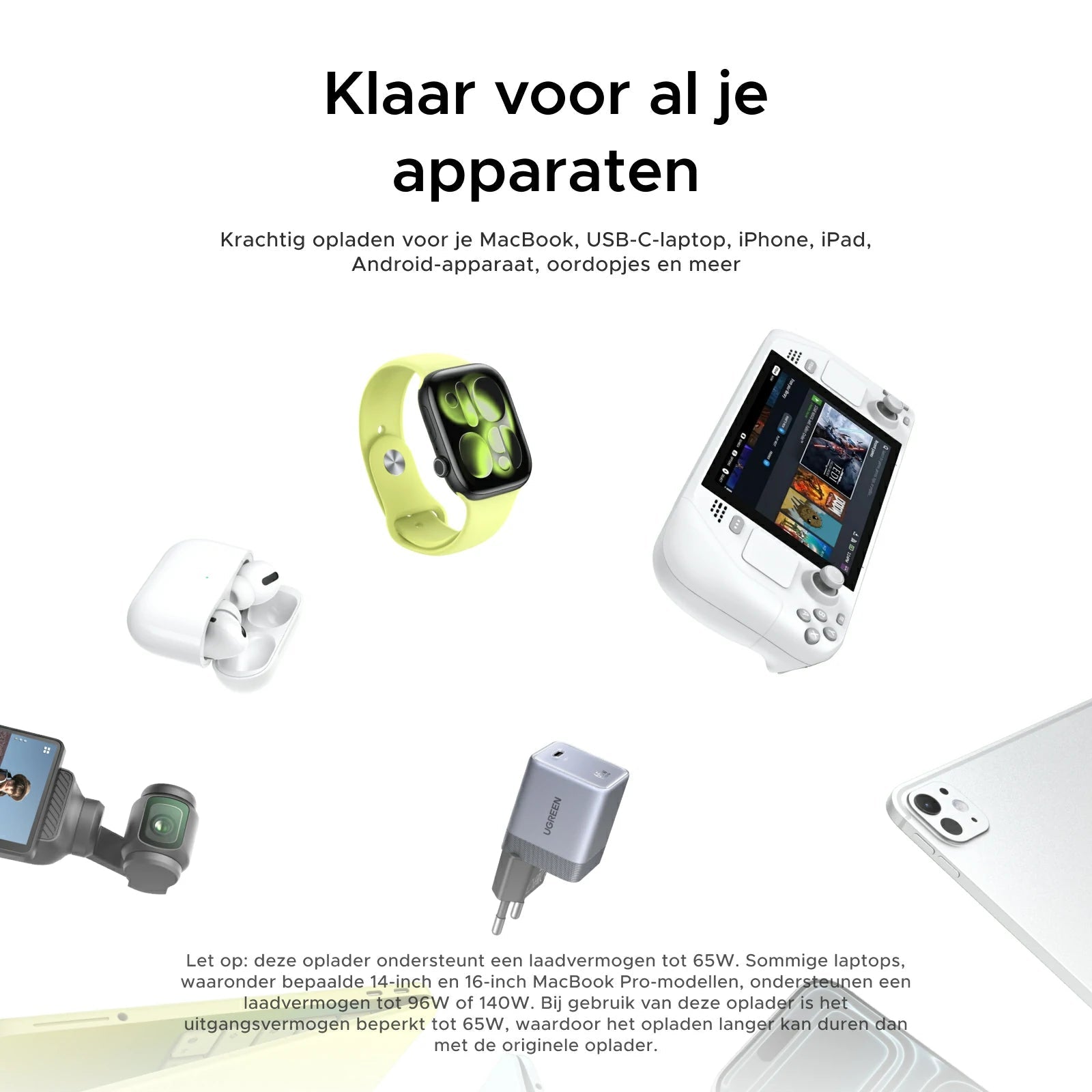 UGREEN Nexode Air USB - C Oplader (65W, GaN)