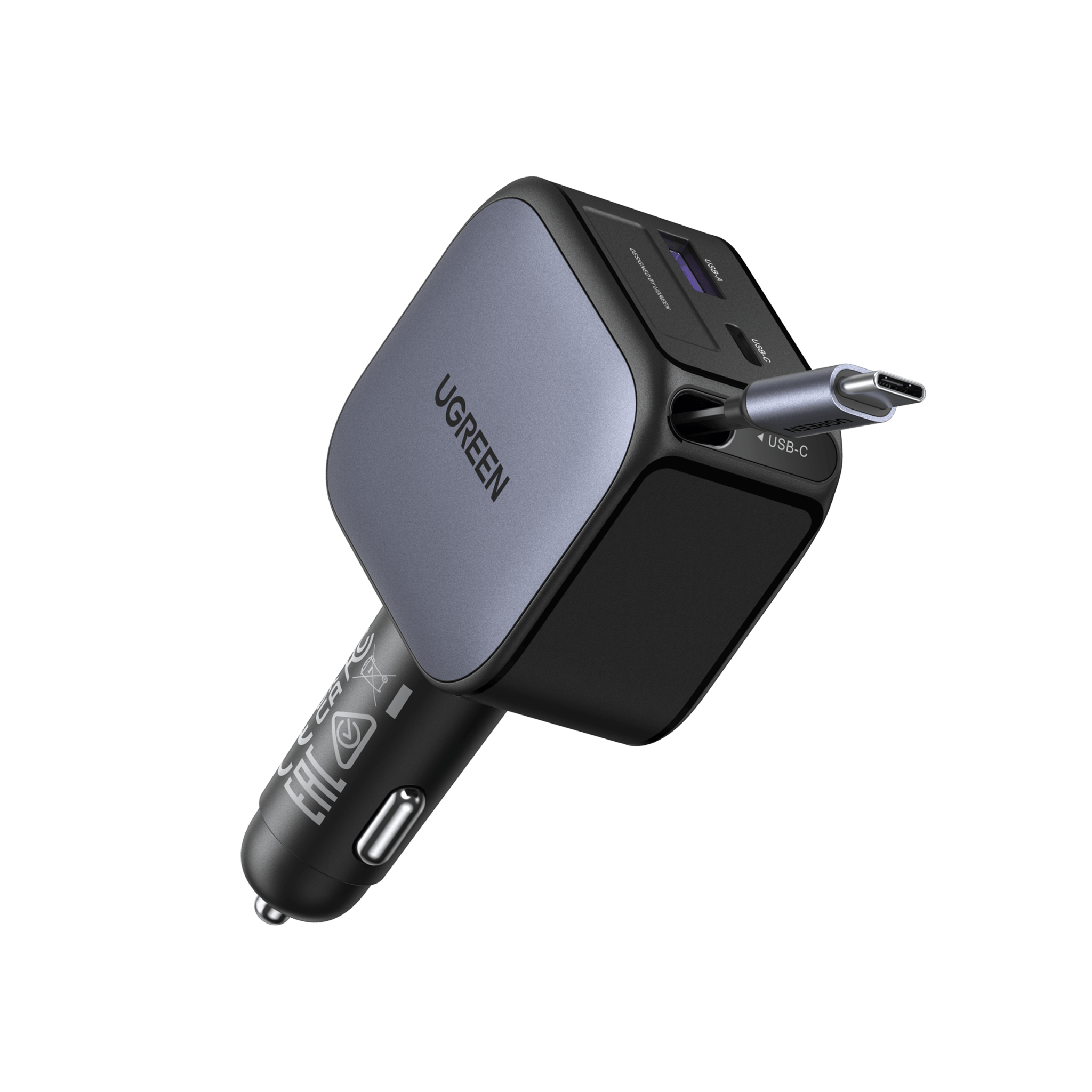 UGREEN Nexode Autolader 60W met Retractable USB - C - kabel