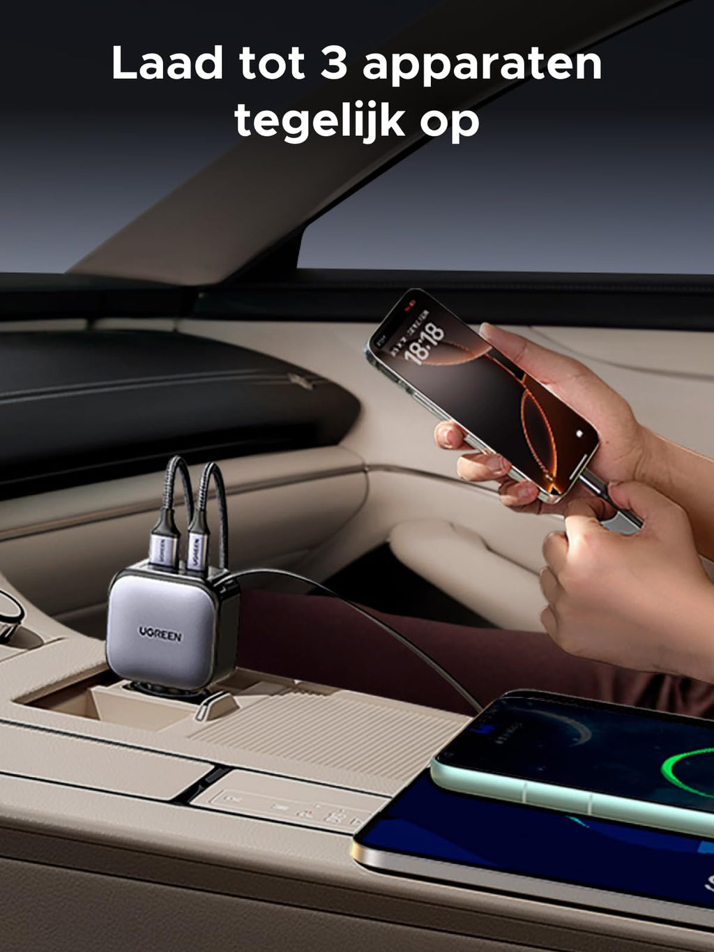 UGREEN Nexode Autolader 60W met Retractable USB - C - kabel