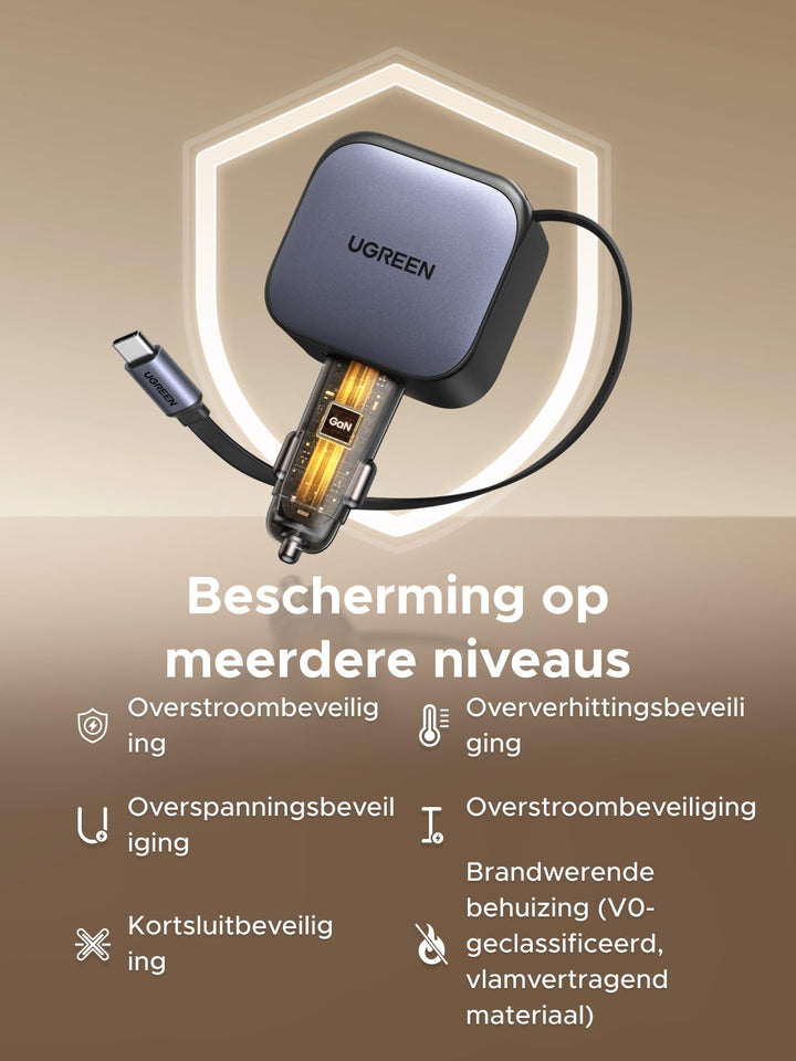 UGREEN Nexode Autolader 90W met Retractable USB - C - kabel