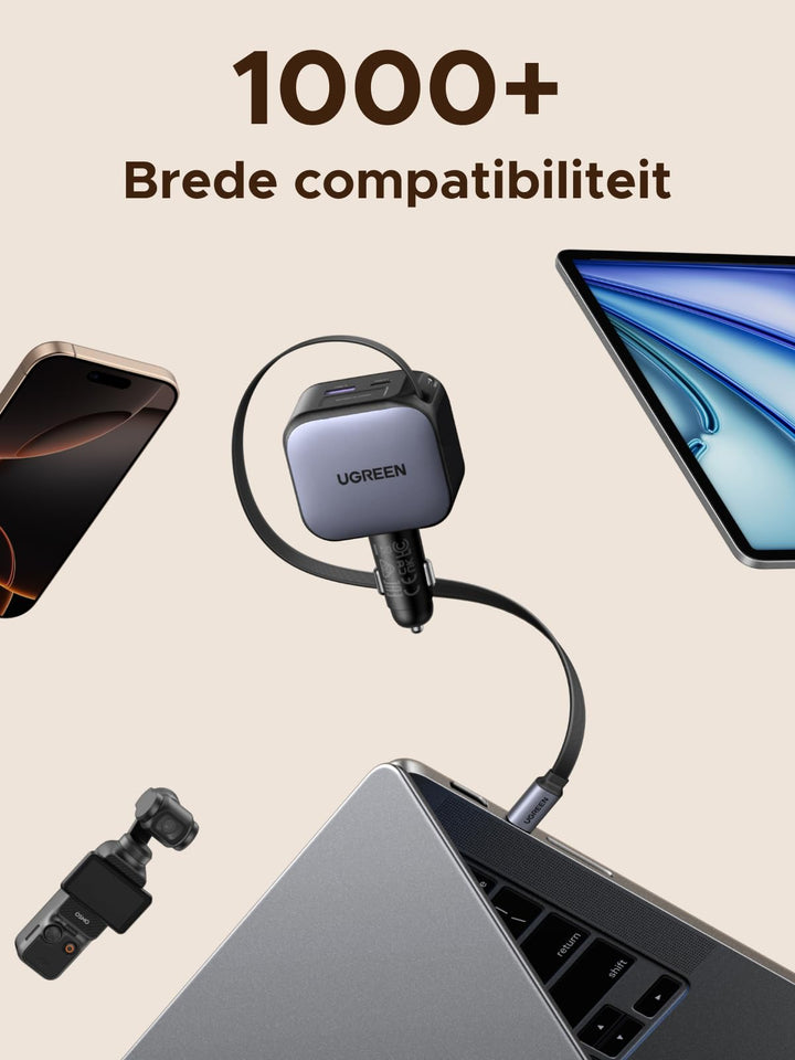 UGREEN Nexode Autolader 90W met Retractable USB - C - kabel