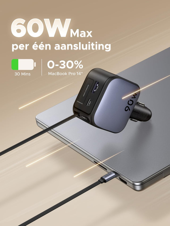 UGREEN Nexode Autolader 90W met Retractable USB - C - kabel