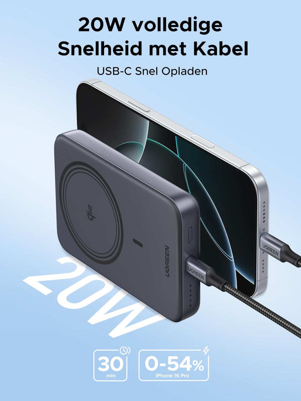UGREEN Nexode Draadloze Powerbank 10000mAh 20W met Qi2 MagSafe