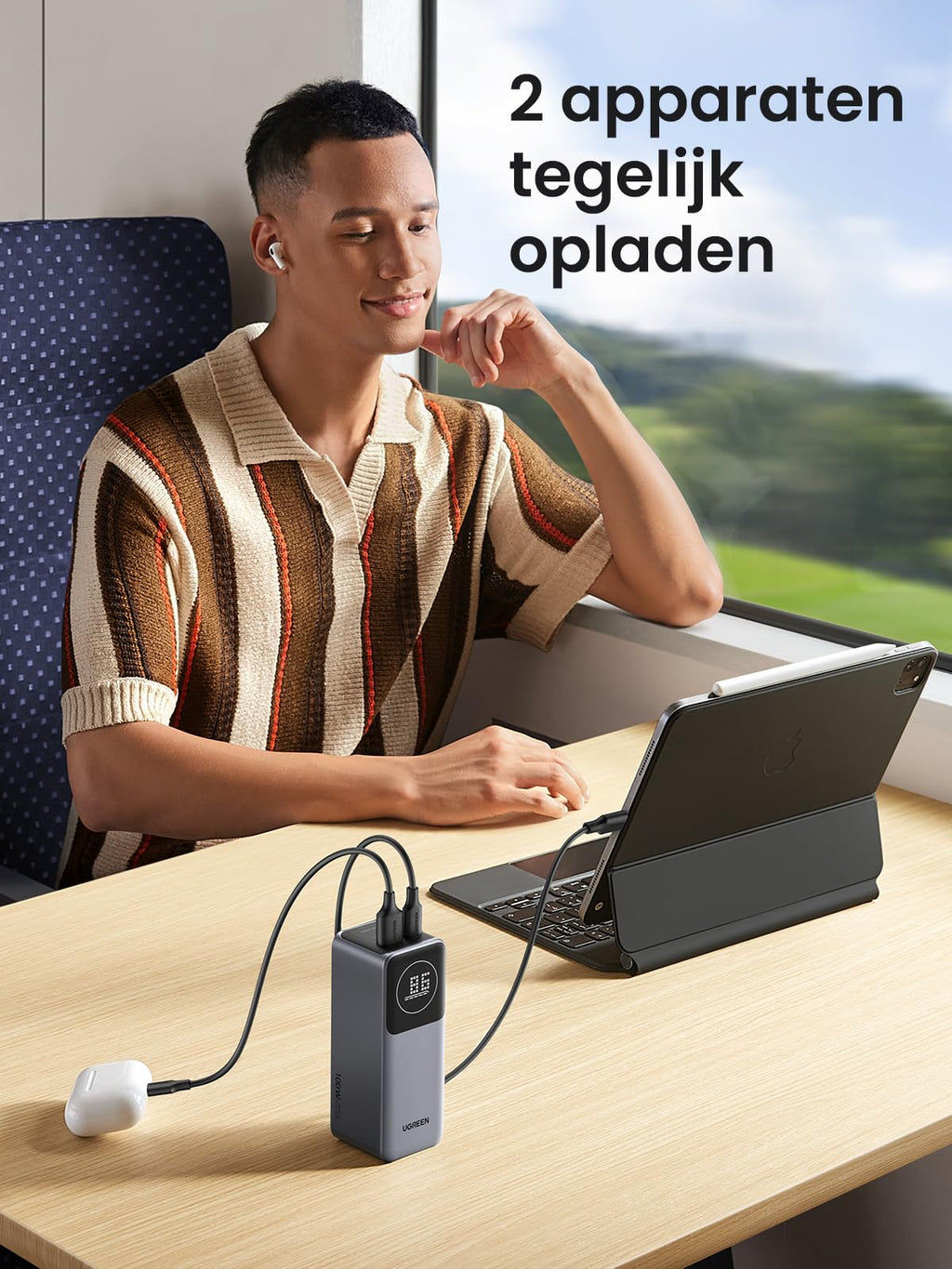 UGREEN Nexode Power Bank 12000mAh 100W powerbank met 2 poorten, externe batterij met digitaal display, USB C PD 3.0, compatibel met iPhone 15/14 Pro Max, Galaxy S24 Ultra, iPad meer