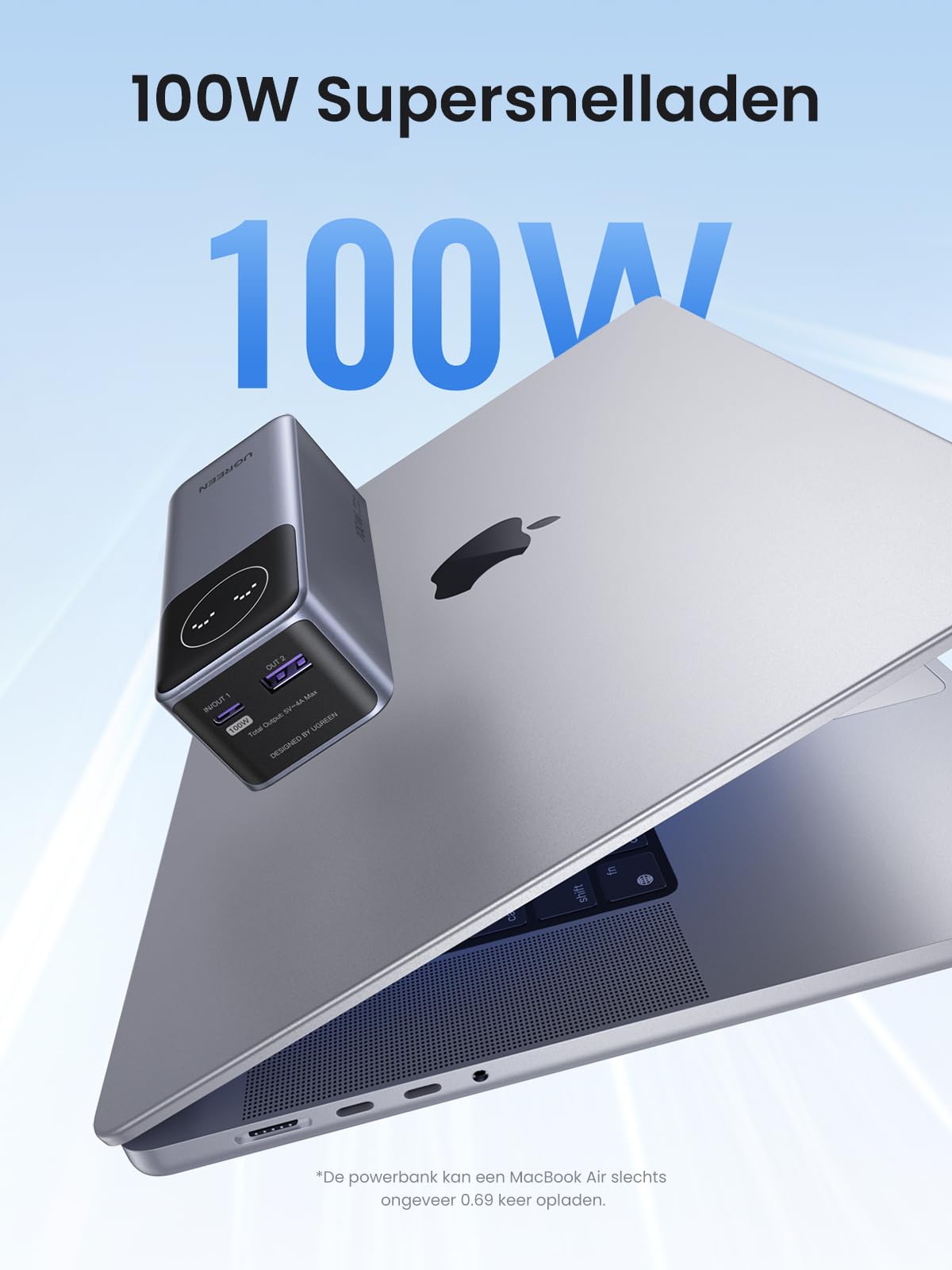 UGREEN Nexode Power Bank 12000mAh 100W powerbank met 2 poorten, externe batterij met digitaal display, USB C PD 3.0, compatibel met iPhone 15/14 Pro Max, Galaxy S24 Ultra, iPad meer