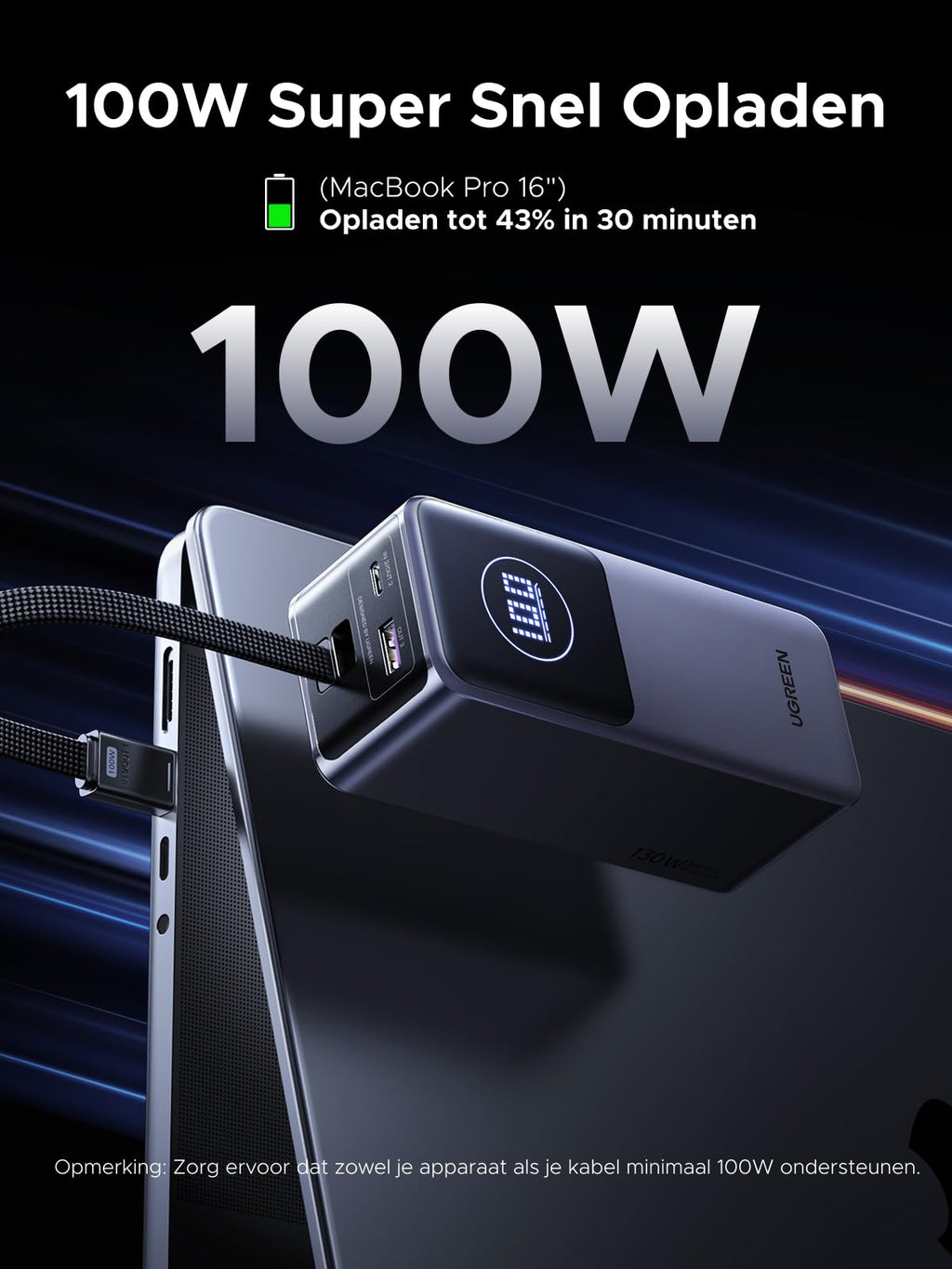 UGREEN Nexode Powerbank 20000mAh 100W met ingebouwde kabel