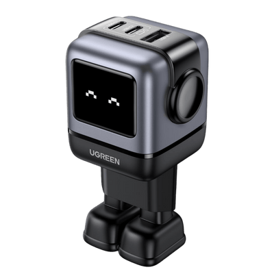 UGREEN Uno oplader 65W USB C-voeding 3-poorts snellader Robot GaN (zwart)