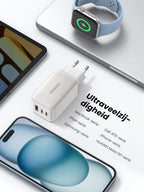 UGREEN Nexode USB C - oplader 65W USB C - Charger 3 - poorts GaN PD - oplader PPS compatibel met MacBook Pro/Air, iPhone 16 Pro Max/16 Pro/115 Pro Max/15 Pro/14, iPad Pro, Galaxy S24 Ultra/S23/ S22 (wit)