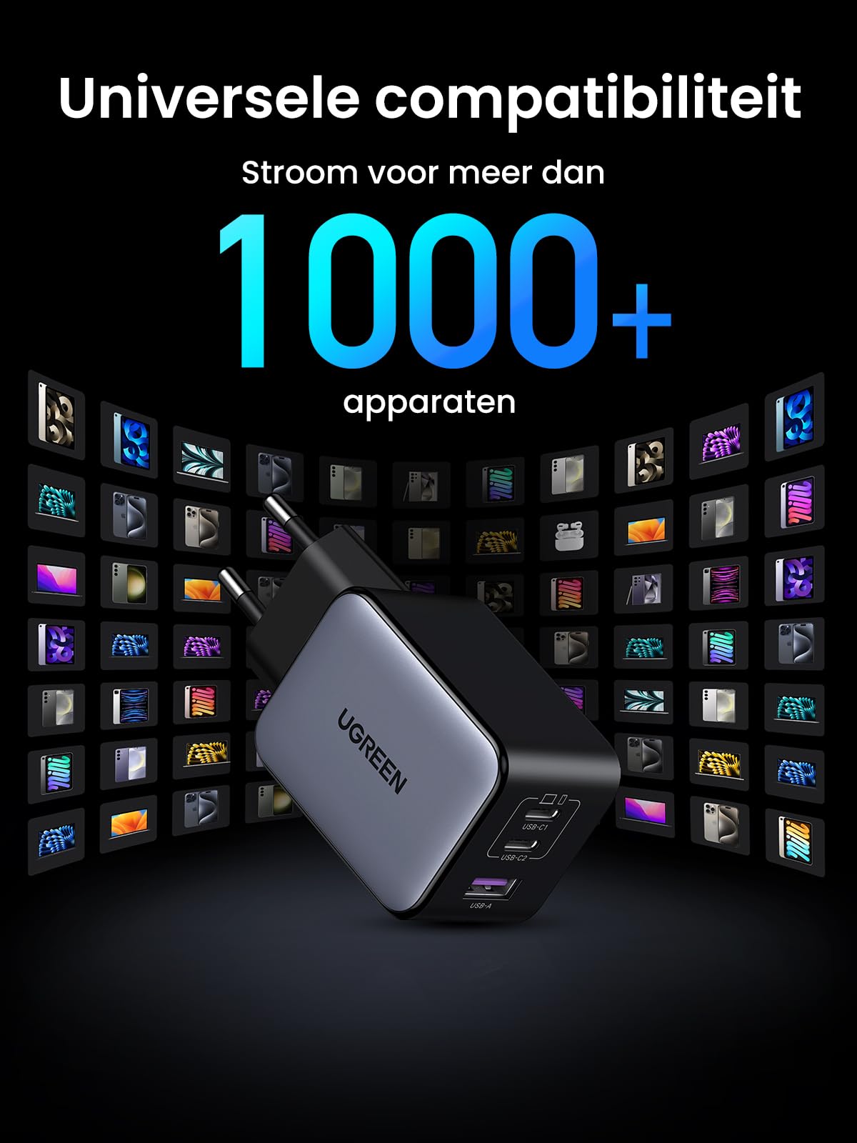 UGREEN Nexode X 65W USB-C GaN Oplader met 3 Poorten -universele compatibiliteit