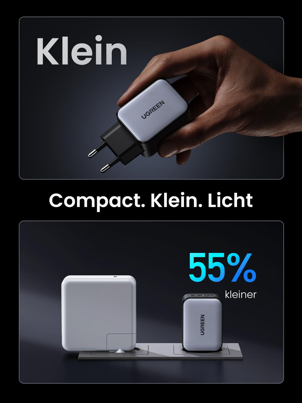 UGREEN Nexode X 65W USB-C GaN Oplader met 3 Poorten -compact. klein. licht