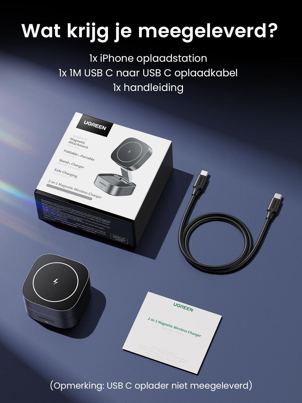 UGREEN 2-in-1 15W Qi Draadloze Oplader -wat krijg je meegeleverd