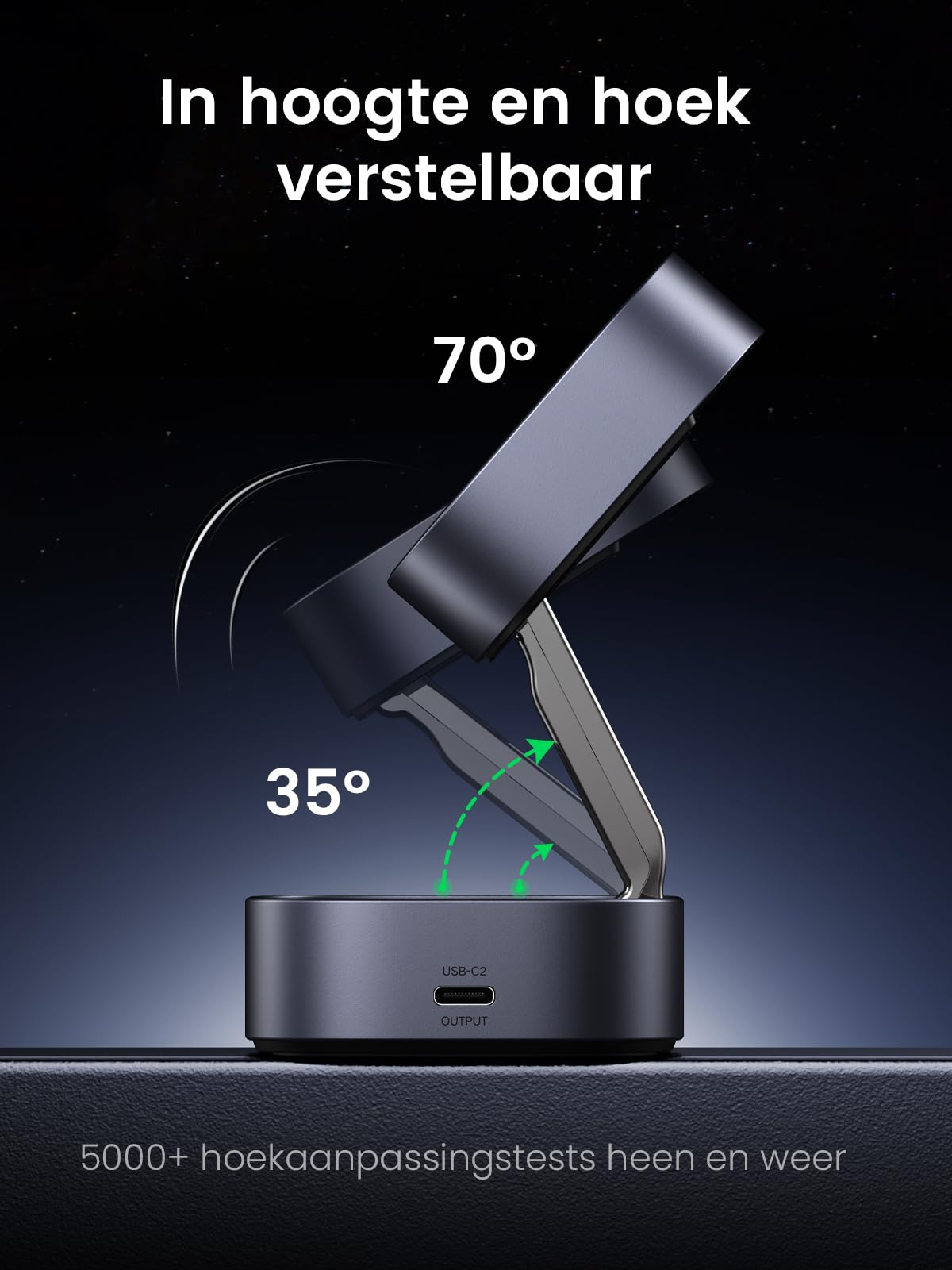 UGREEN 2-in-1 15W Qi Draadloze Oplader -in hoogte en hoek verstelbaar