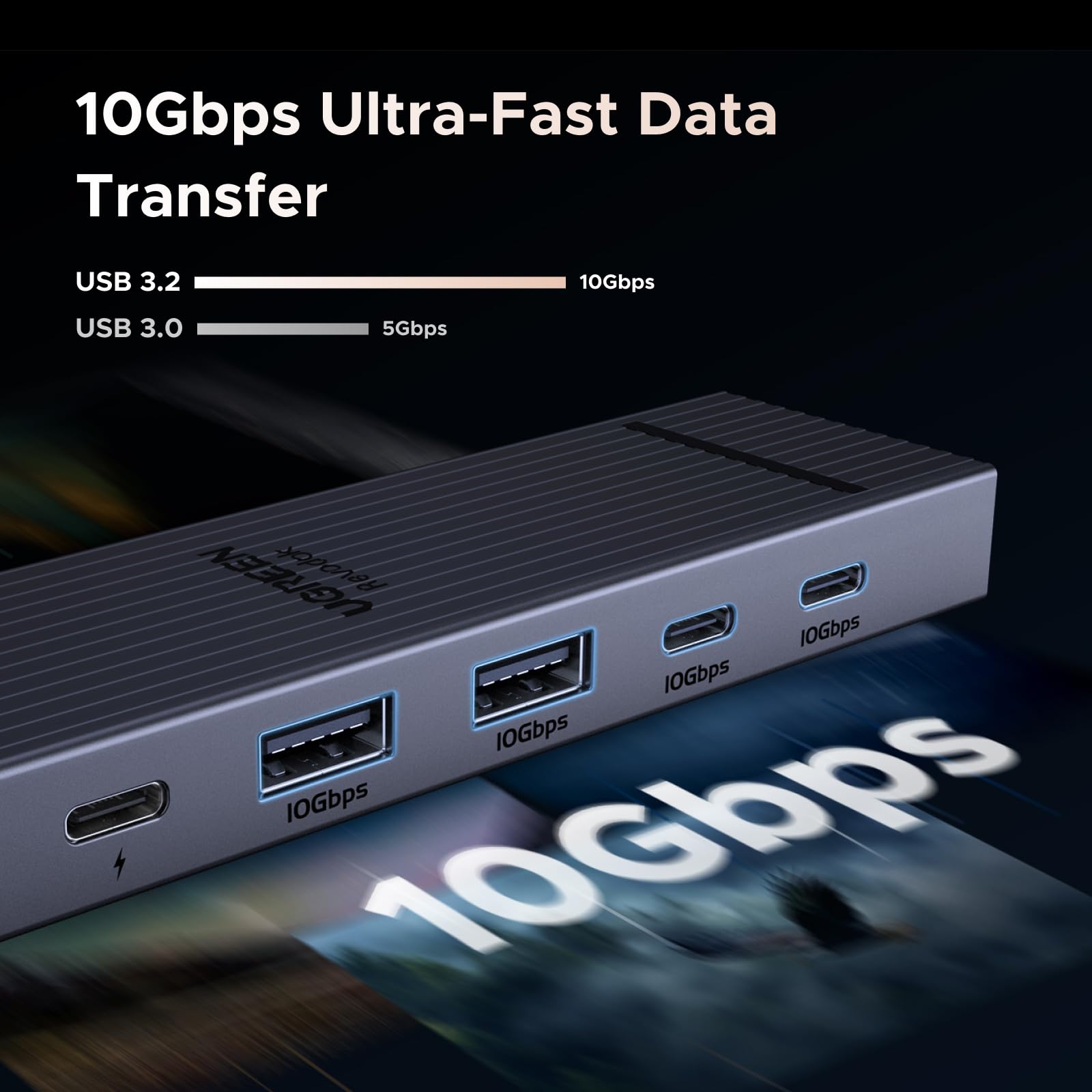 UGREEN Revodok 106 6-in-1 Dockingstation (10Gbps, 4K@60Hz, PD100W) -10gbps ultra-fast data transfer