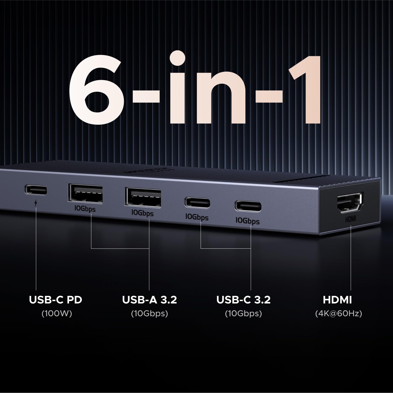 UGREEN Revodok 106 6-in-1 Dockingstation (10Gbps, 4K@60Hz, PD100W) -6-in-1