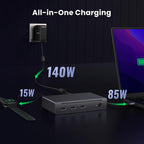 UGREEN Revodok Max 208 Thunderbolt 4 Dock 40 Gbps 8-in-1 dockingstation 3*Thunderbolt 4 (dubbel 4K bij 60 Hz, enkel 8K-scherm), 85 W opladen voor laptop, Gigabit Ethernet