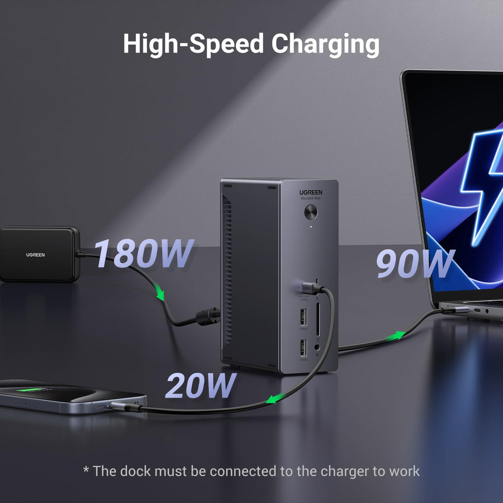 UGREEN Revodok Max 213 Thunderbolt 4 Dock 40Gbps (dubbel 4K bij 60 Hz, enkel 8K-scherm), 13-in-1 dockingstation 90W opladen voor laptop, 2,5 Gbps Ethernet, microSD&SD 4.0, 3,5 mm Aux