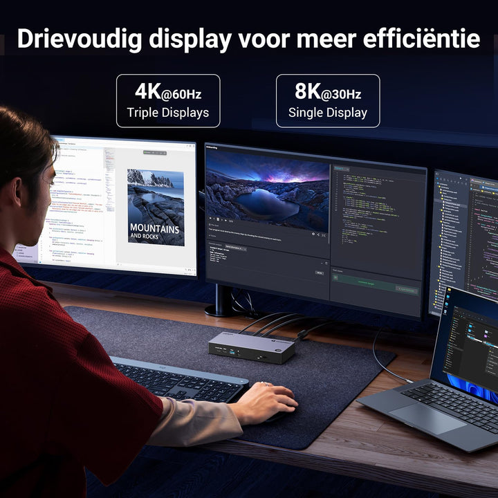 UGREEN Revodok Max 313 Thunderbolt 4 Dock 40Gbps Dockingstation met drie schermen (drievoudig 4K@60Hz, enkel 8K - scherm), 13 - in - 1 dockingstation 140W GaN - laadingang, microSD&SD 4.0, Ethernet, 3.5mm Aux