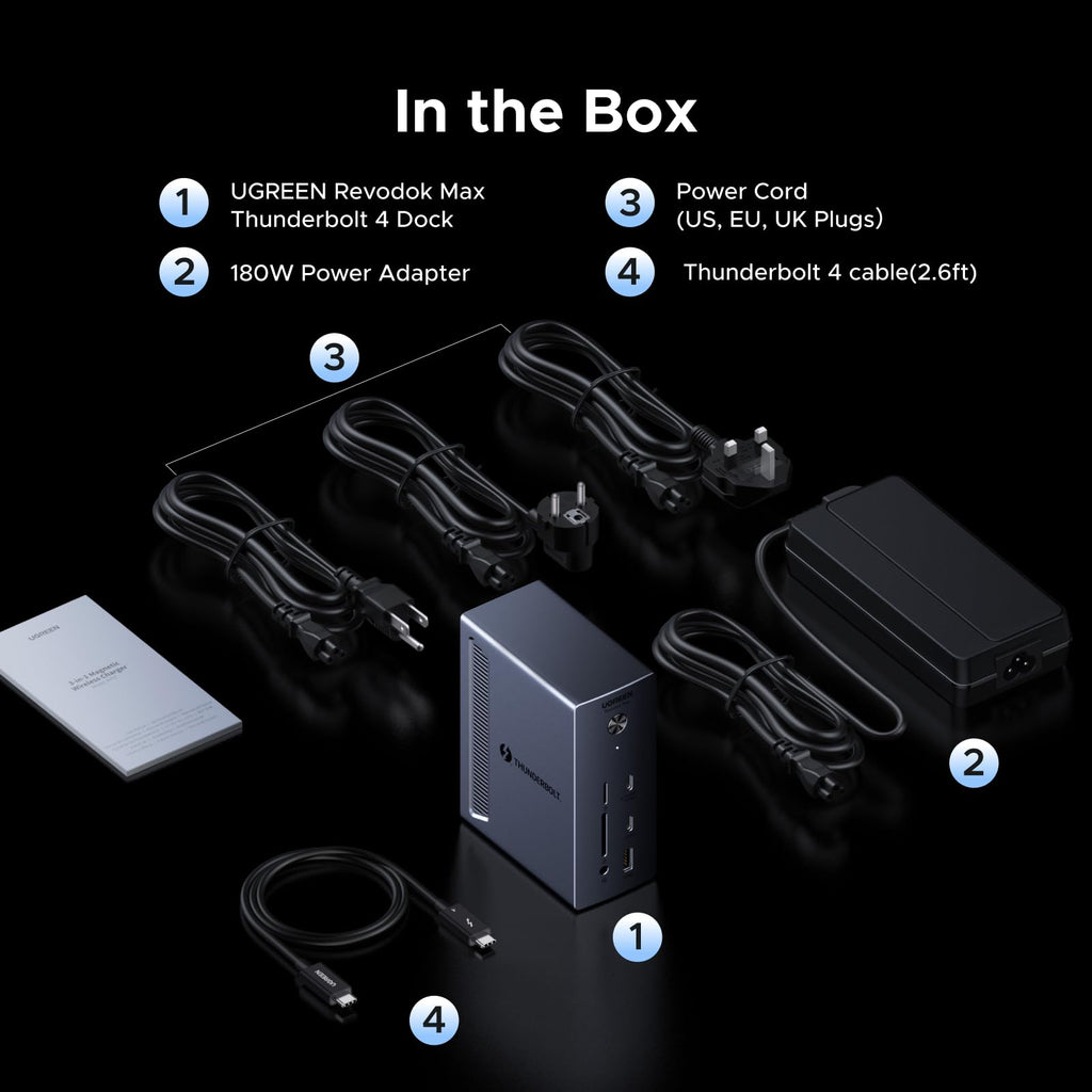 UGREEN Revodok Max Thunderbolt 4 Dockingstation (40Gbps, Enkel 8K / Dubbel 4K@60Hz, 96W Opladen)