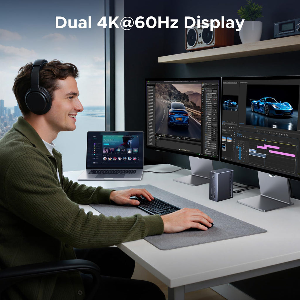 UGREEN Revodok Max Thunderbolt 4 Dockingstation (40Gbps, Enkel 8K / Dubbel 4K@60Hz, 96W Opladen)
