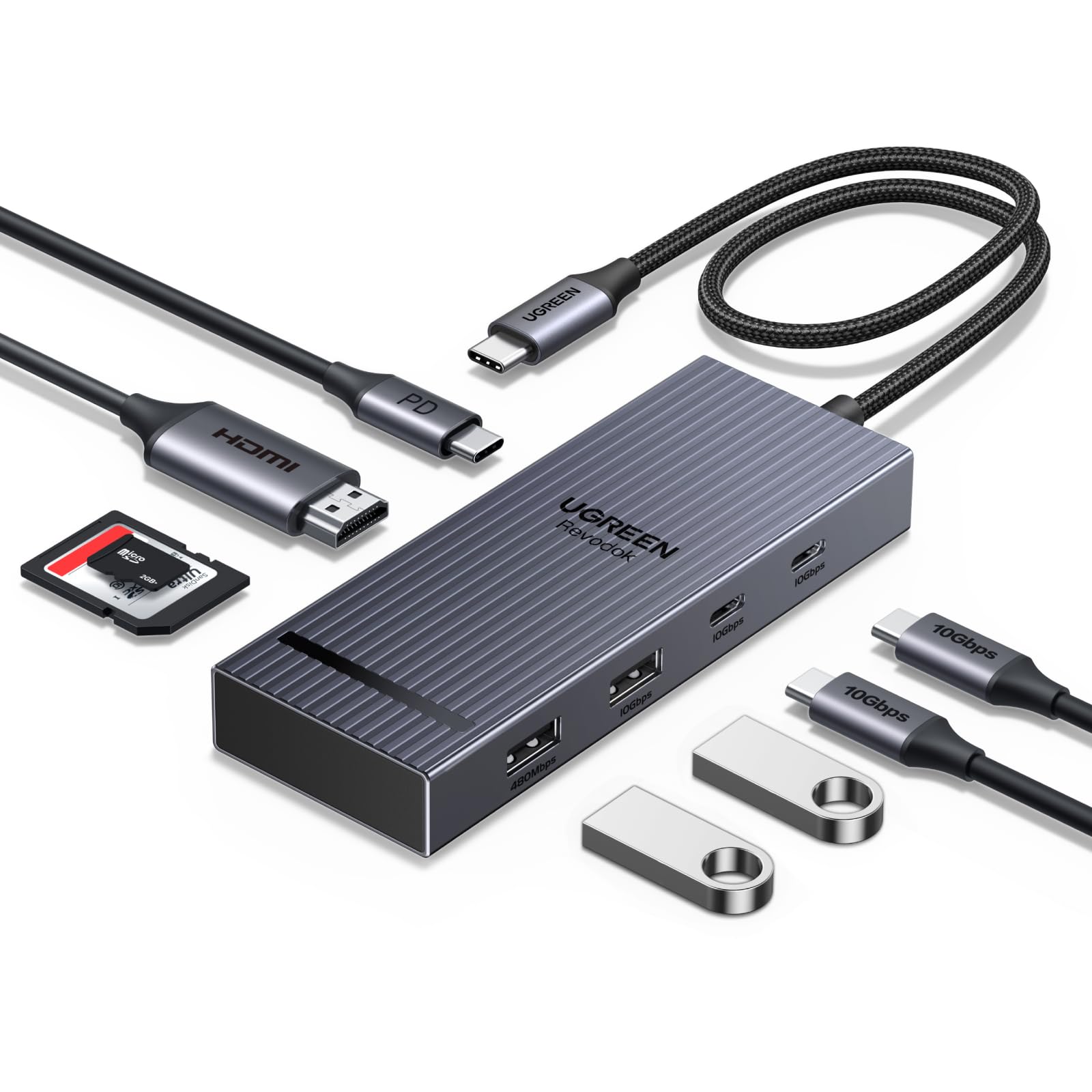 UGREEN Revodok Pro 108 8 - IN - 1 USB - C - hub (HDMI 4K@60Hz, 10Gbps, 100W PD)