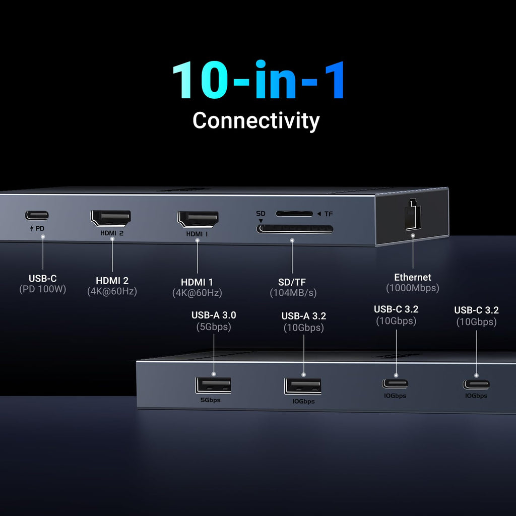 UGREEN Revodok Pro 10-in-1 Dockingstation (4K@60Hz, 10Gbps) -10-in-1 connectivity