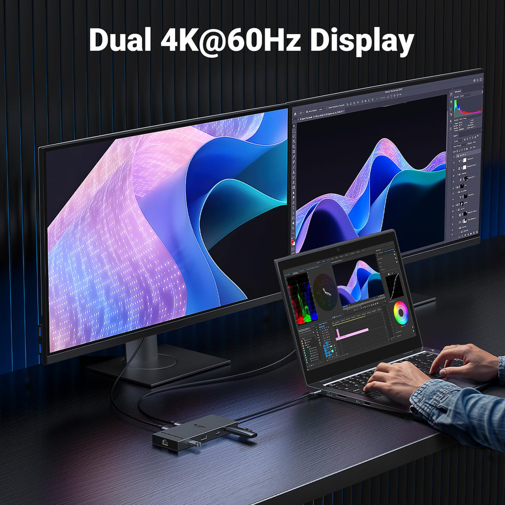 UGREEN Revodok Pro 10-in-1 Dockingstation (4K@60Hz, 10Gbps) -dual 4k@60hz diaplay