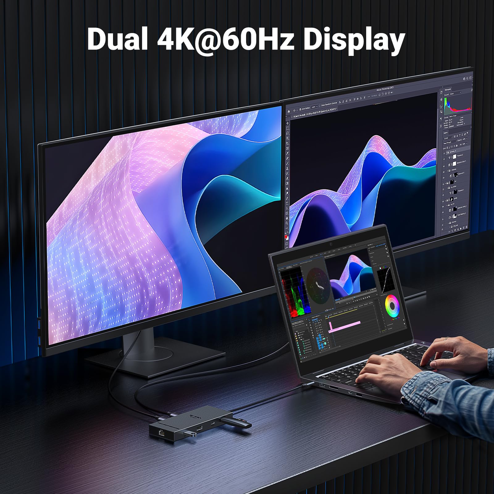 UGREEN Revodok Pro 10-in-1 Dockingstation (4K@60Hz, 10Gbps) -dual 4k@60hz diaplay