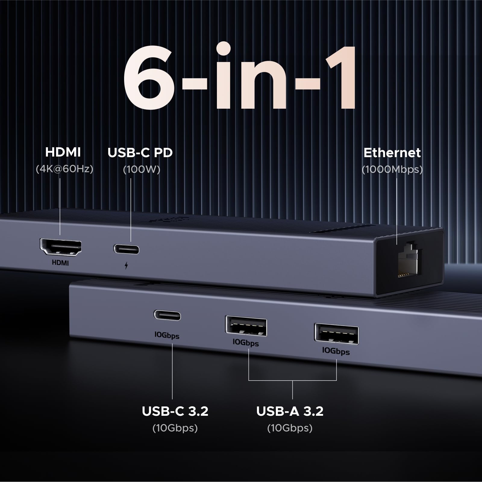 UGREEN Revodok Pro 6-in-1 Dockingsstation (4K@60Hz, 10Gbps) -6-in-1