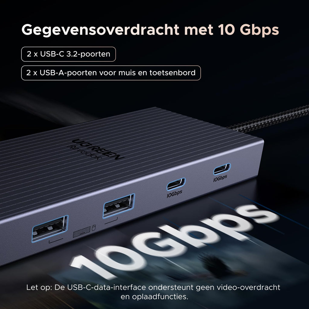 UGREEN Revodok Pro Dockingstation (drievoudige weergave, 4K@60Hz + 4K@120Hz, 100W PD)