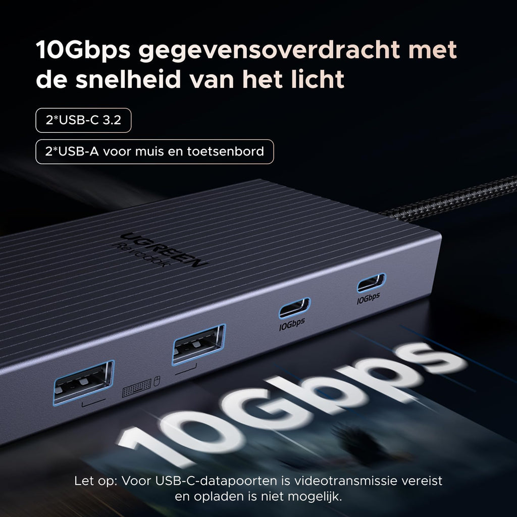 UGREEN Revodok Pro Dockingstation met dubbele 4K - display, 10Gbps USB en 100W PD