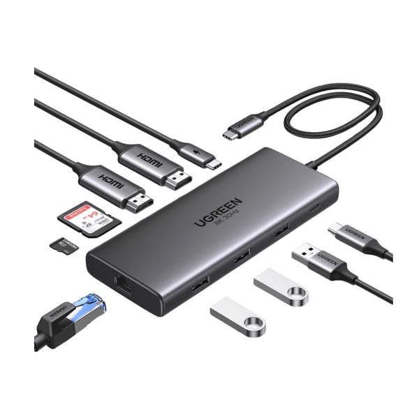 UGREEN Revodok Pro USB C Docking Station Dual HDMI 10 IN 1 USB C Hub 2 HDMI, Gigabit Ethernet, 4X USB C/USB A Ports, PD 100W snelladen, SD/TF kaartlezer