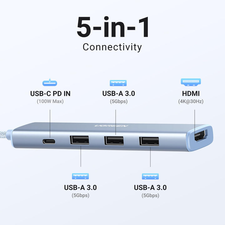 UGREEN Revodok USB C Hub Stijlvolle serie USB C - adapter PD100W, 4K HDMI (Blauw)