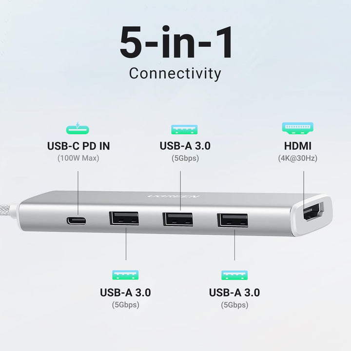 UGREEN Revodok USB C Hub Stijlvolle serie USB C - adapter PD100W, 4K HDMI (Wit)