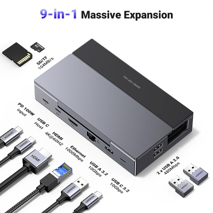 UGREEN Steam Deck Dock 9 - in - 1 dockingstation 4K@60Hz HDMI 10Gbps USB - poorten Verstelbare standaard Compatibel met Steam Deck OLED