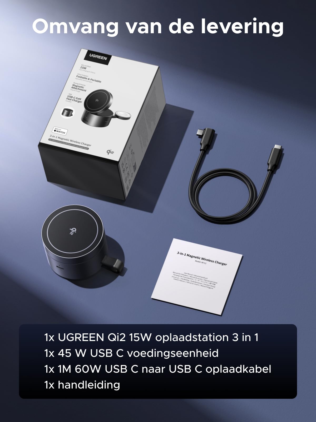 UGREEN UNO 3 - in - 1 Magnetische Draadloze Oplader 25W (MagSafe - compatibel)